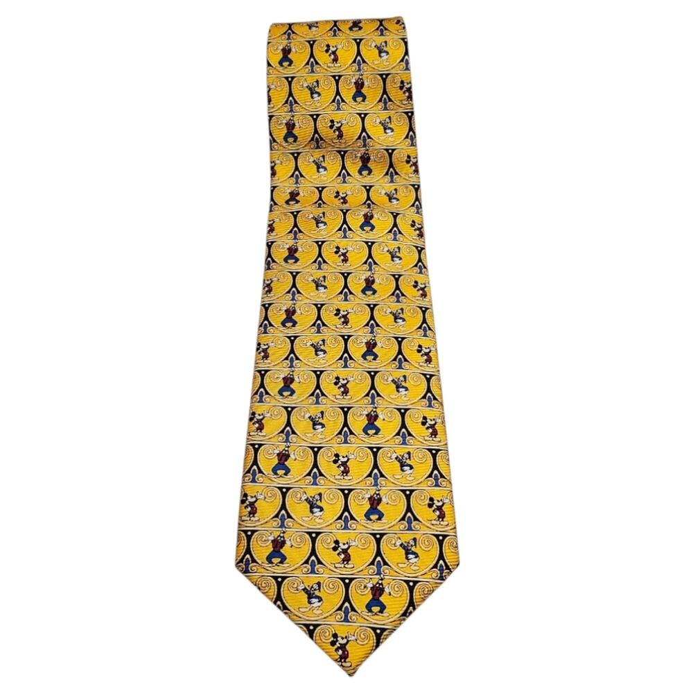 The Disney Store Handmade 100% Silk Mickey Mouse, Goofy and Donald Duck Tie